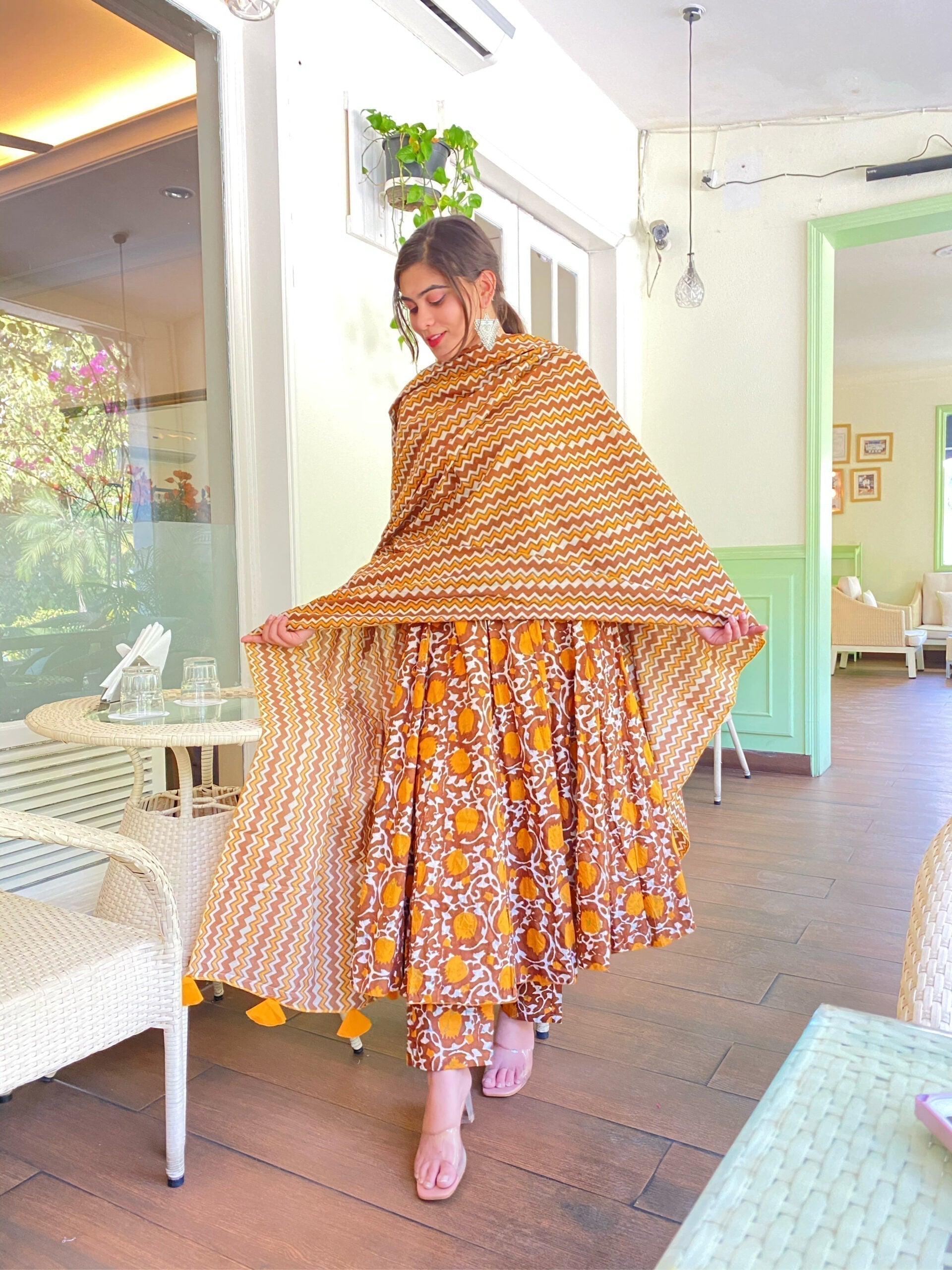 mustard brown cotton suit set