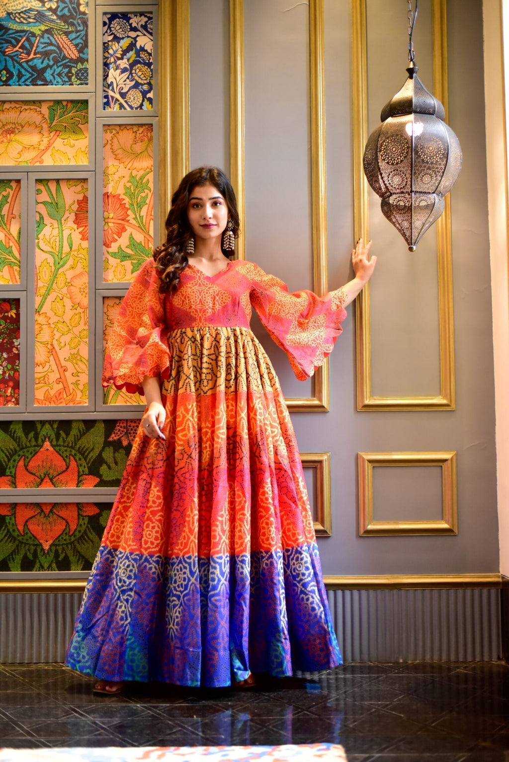 multicolor pearl chanderi maxi