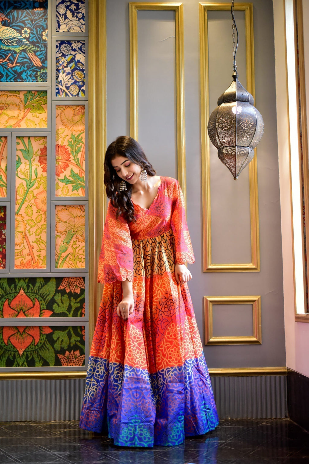 multicolor pearl chanderi maxi