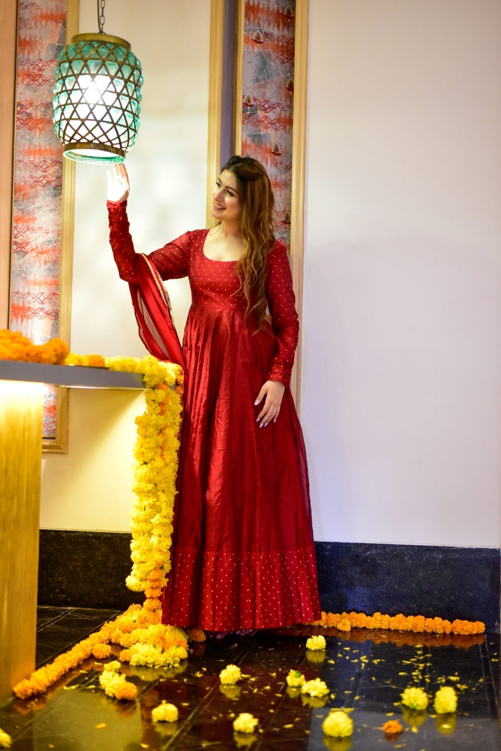 maroon mazarine chanderi maxi set