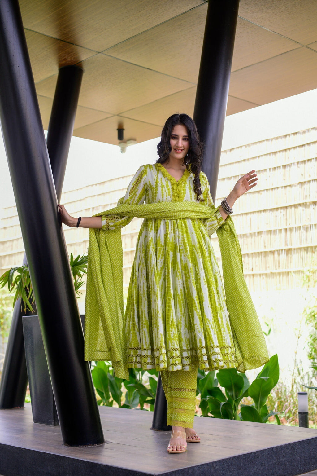 Mouni shibori green suit set