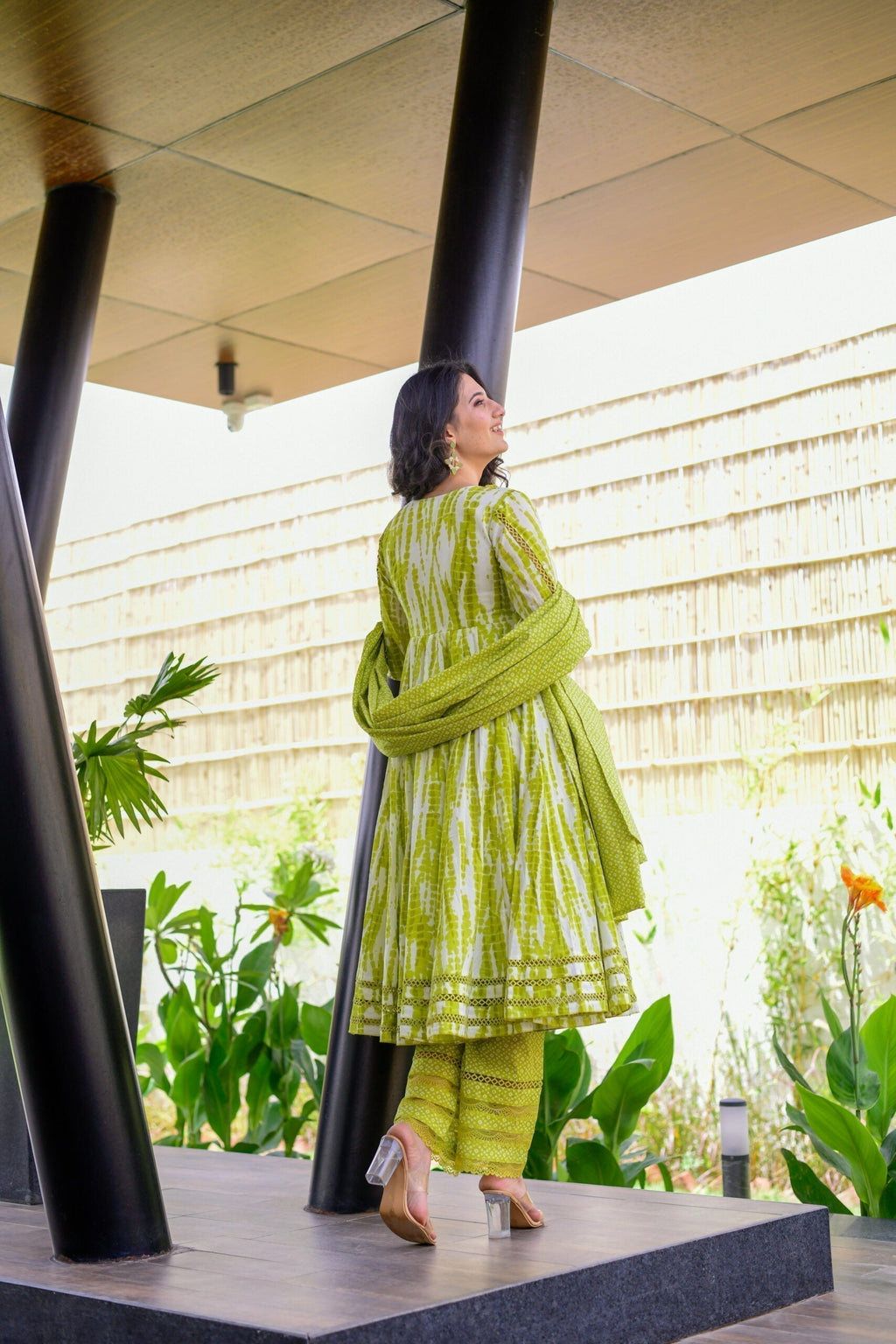 Mouni shibori green suit set