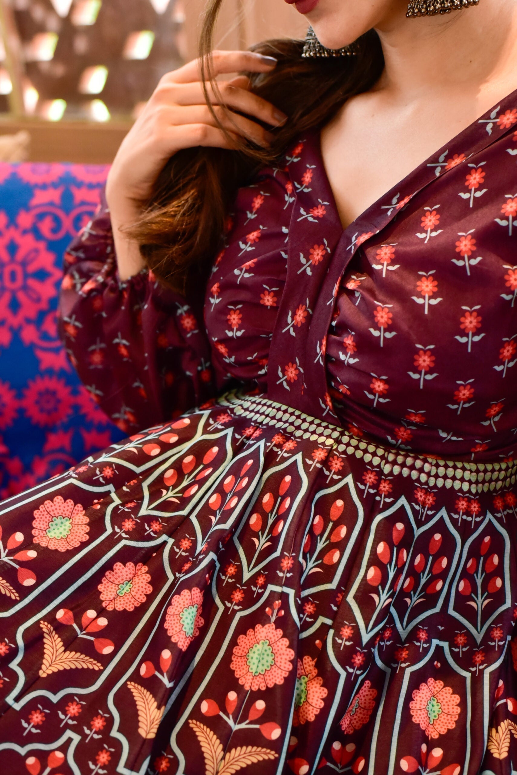 meadow wine chanderi maxi