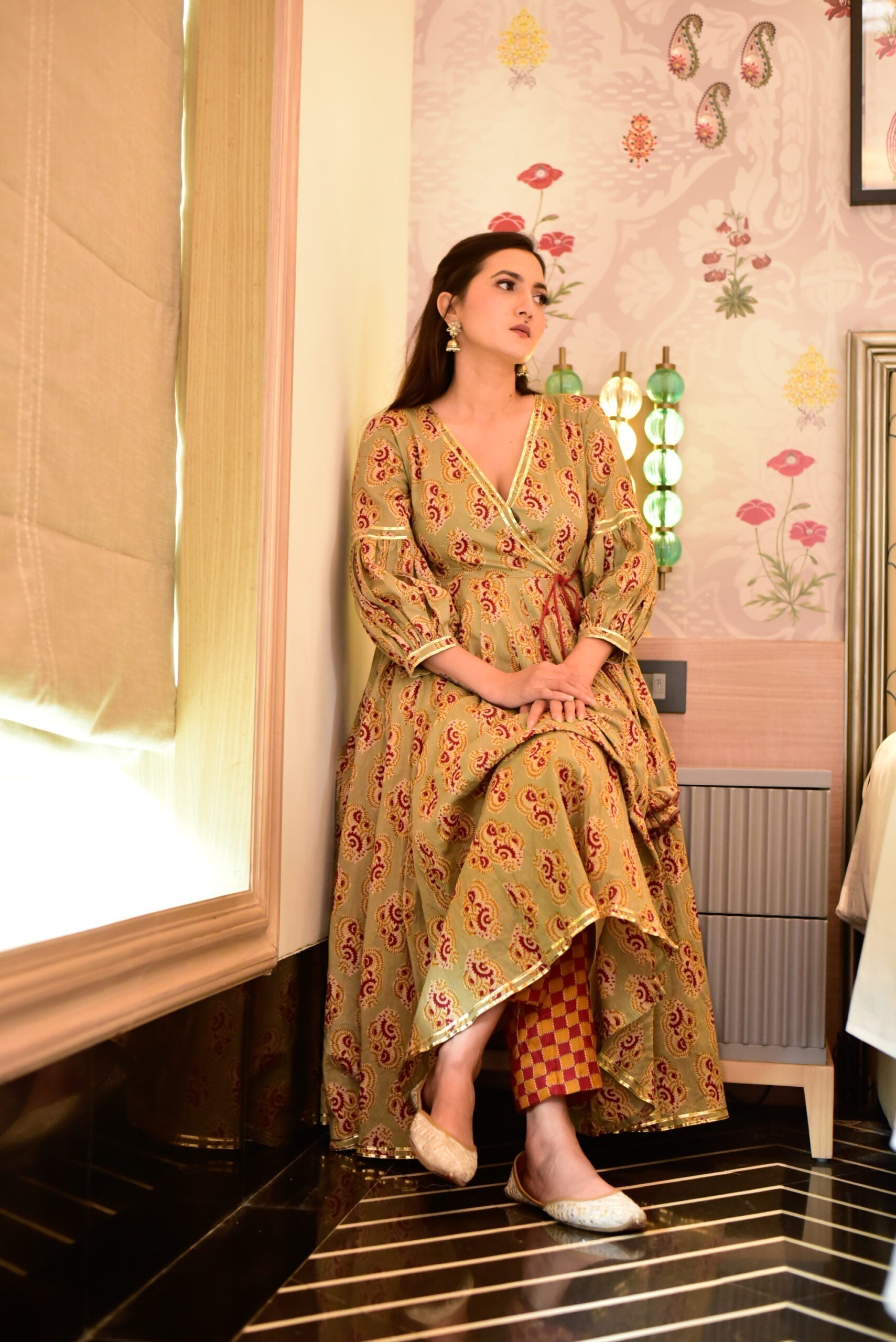 melina beige cotton suit set