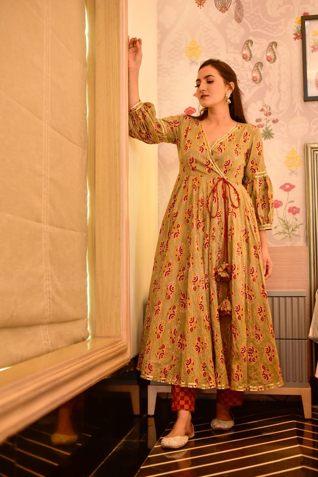 melina beige cotton suit set