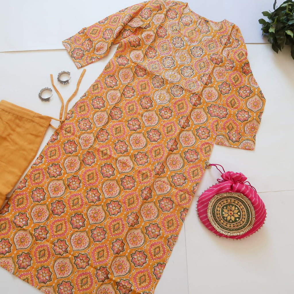 KesariyaVanity Elegant Mustard Pittan Work Suit - DEAL