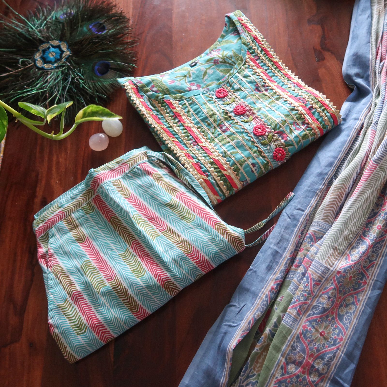 Peacock Luck Festive Feels Suit Set (3 Piece)