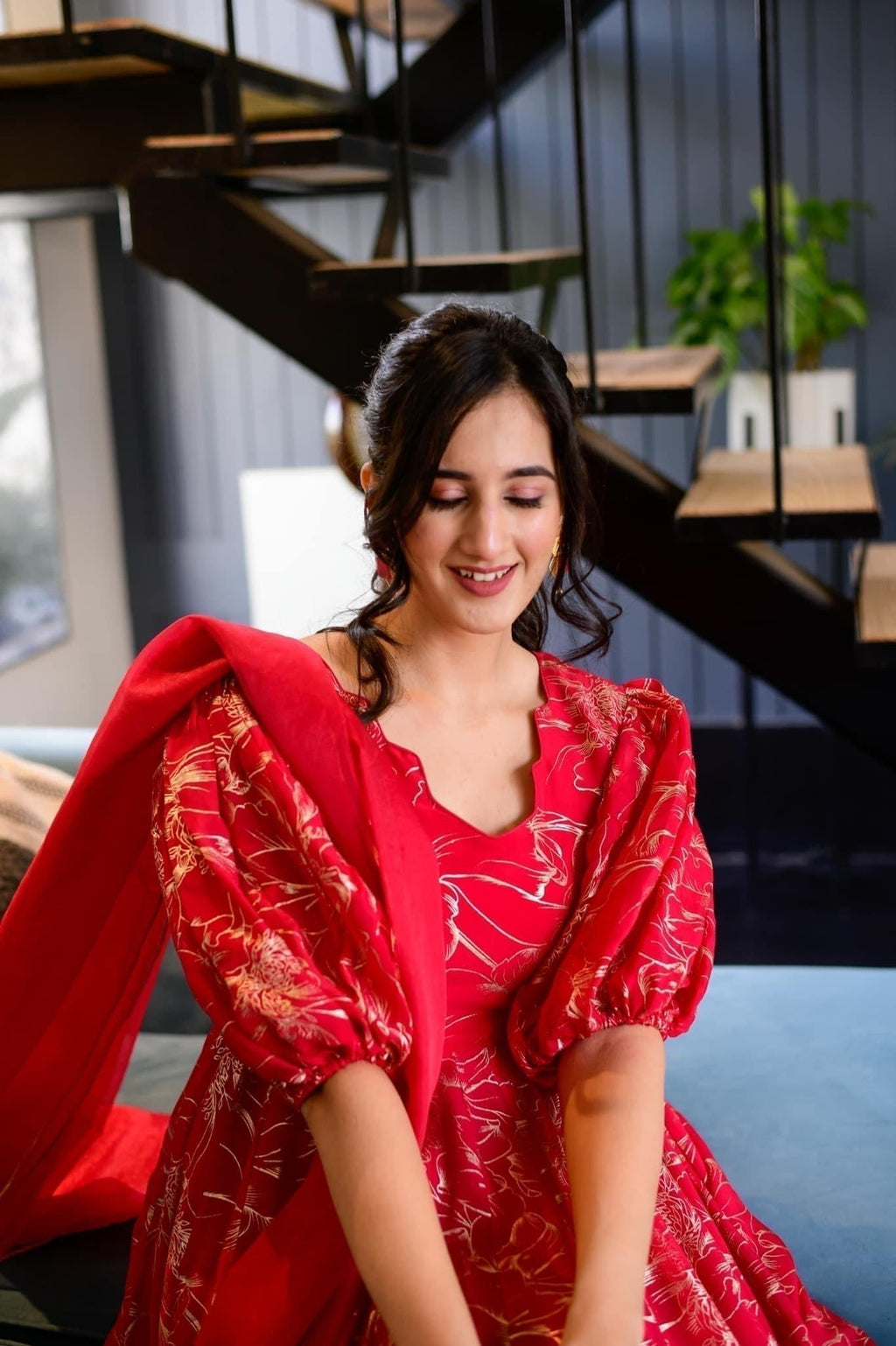 magenta pink organza suit set