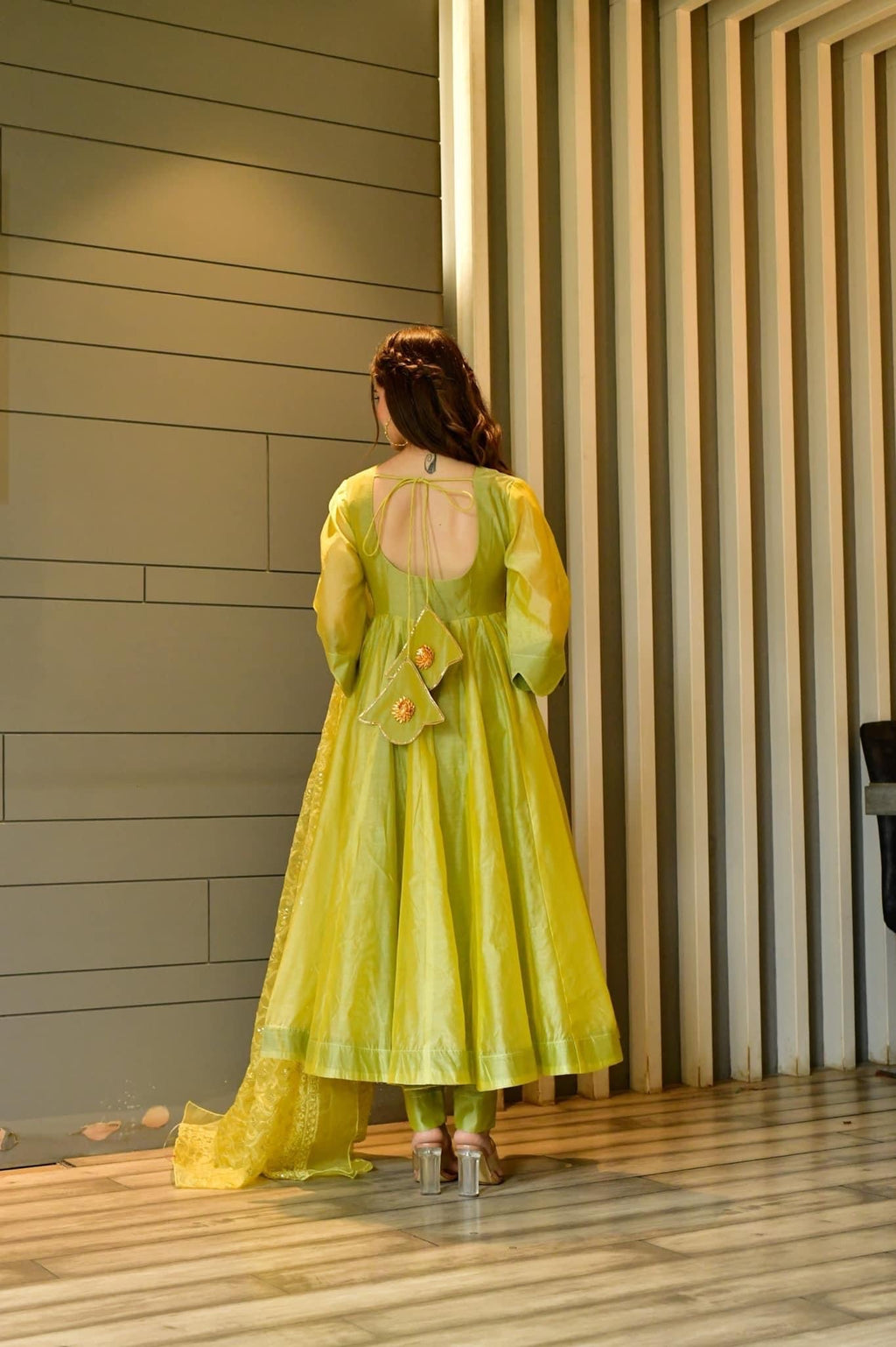 light green chanderi suit set